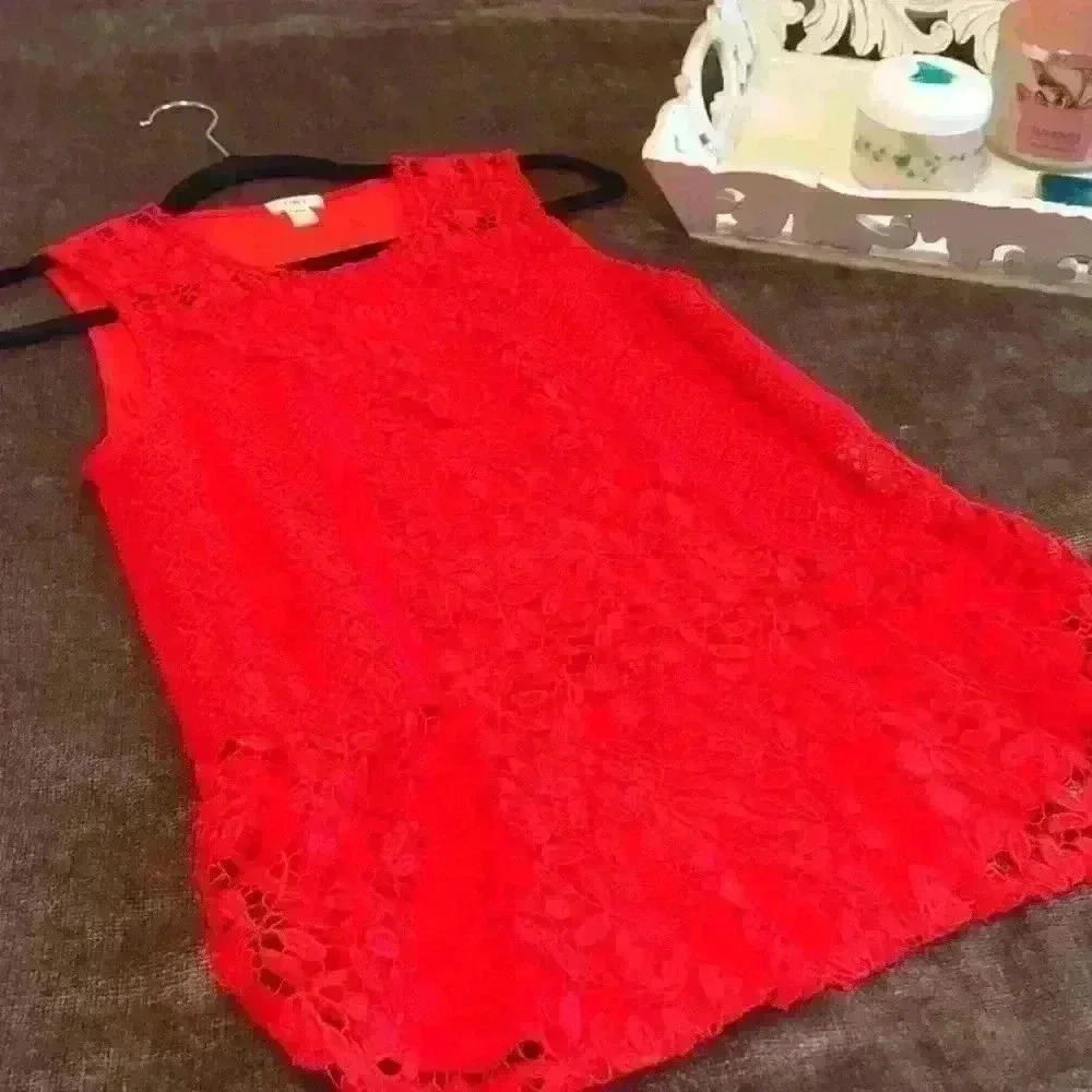 Orange-Red Lace Sleeveless Top from Anthro…